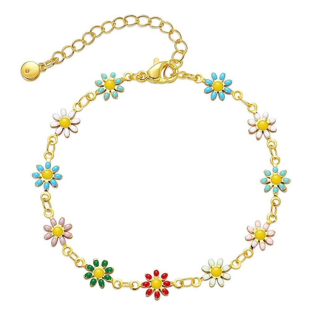 Daisy Bracelet for Women 18 Gold Plated Dainty Flower Bracelets Colorful Daisy C